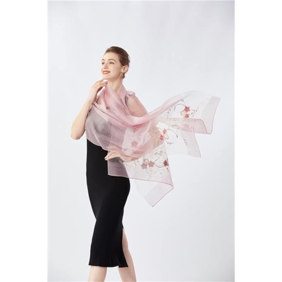 Women Silk & Wool Long and Large Scarf Shawl Wrap For Evening Dress - Picture 3 of 7